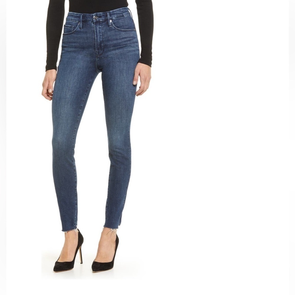NWT Good American Good Legs skinny jeans with frayed hem, size 10/30